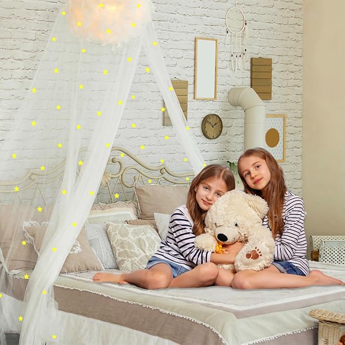 Eimilaly Stars Bed Canopy Glow in The Dark, Bed Canopy for Girls Mosquito Net, Princess Canopy for Girls Bed Room Decor, White