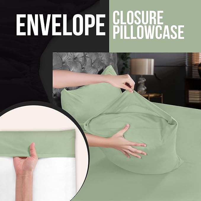 Utopia Bedding King Pillow Cases - 2 Pack - Envelope Closure - Soft Brushed Microfiber Fabric - Shrinkage and Fade Resistant Pillow Covers 20 X 40 Inches (King, Sage)