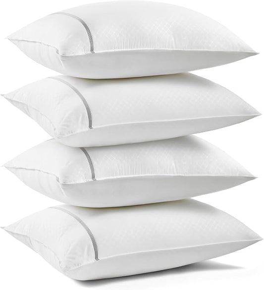 Bedsure Hotel Pillows - Luxury Bed Pillows for Sleeping with Decoration Strip Breathable Cover Soft & Supportive Pillows for Side, Back or Stomach Sleepers (4, Grey, Standard)