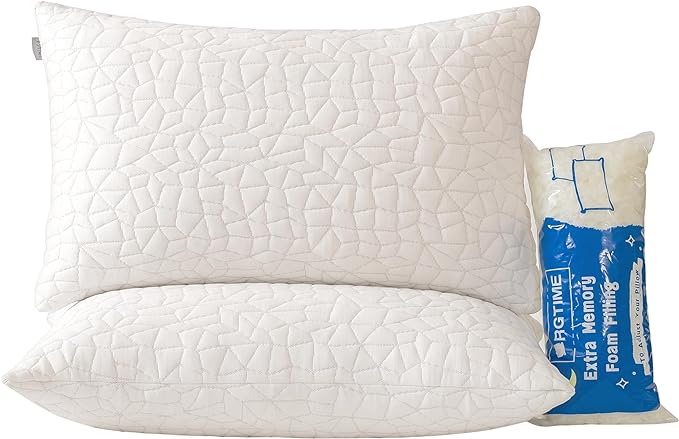 Shredded Memory Foam Pillows, Standard Size Set of 2,Adjustable Bed Pillows for Side Back Stomach Sleepers,Comfy Cooling Pillows for Sleeping with Washable Cover…