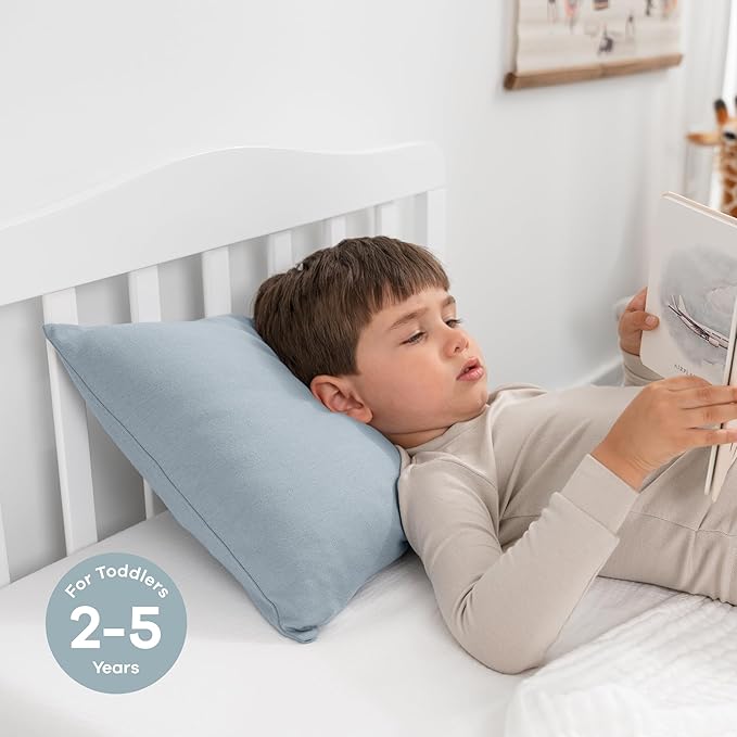 Comfy Cubs Toddler Pillow with Soft Cotton Pillowcase, 13"x18", Pacific Blue - Kids Pillow for Sleeping & Travel - Comfortable Small Pillow - Kids Travel Pillow with Breathable Microfiber Fill