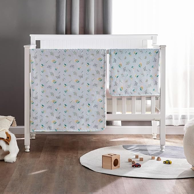 DaysU Silky Micro Soft Plush Baby Blankets for Girls with Print Floral Pattern and Soothing Raised Dots, Double Layer Bed Throws for Toddler Cot, Butterfly Floral, Mint Green, 50x60 Inches