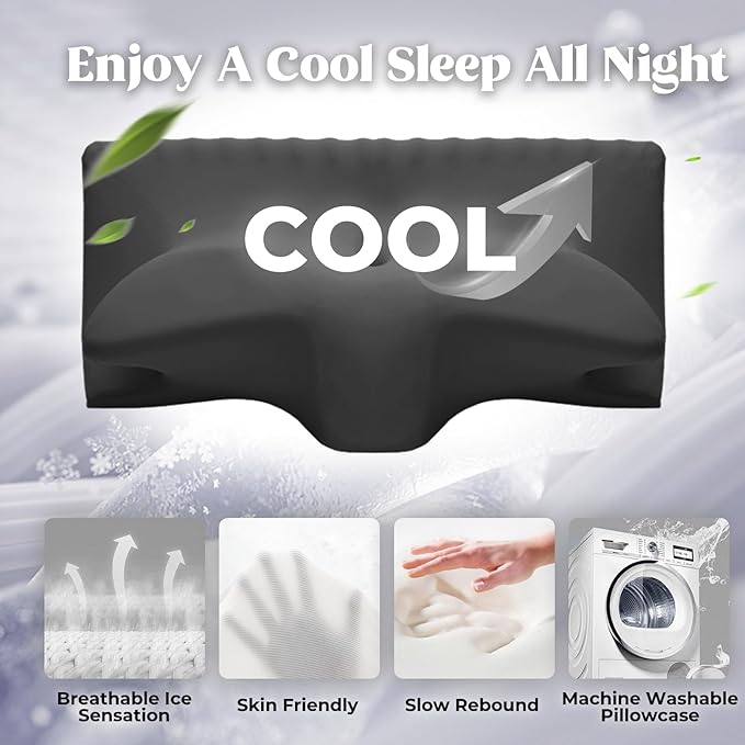 Cervical Pillow for Neck Pain Relief, Cooling Contour Memory Foam Pillows Support Odorless Ergonomic Neck Pillow Adjustable Orthopedic Bed Pillow for Side Back Stomach Sleeper with Pillowcase