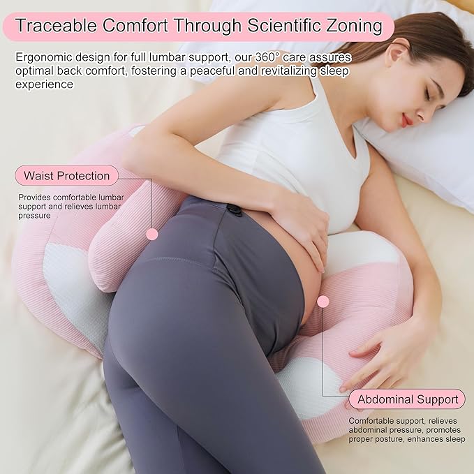 Pregnancy Pillow for Pregnant Women, Soft Pregnancy Body Pillow, Maternity Pillow Used to Support and Relieve Pain or discomfort in The Waist, Abdomen and Buttocks, Adjustable (Pink)