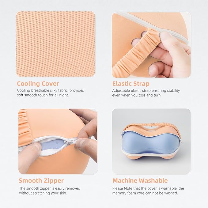 Knee Pillows for Knee Pain, Hip Pain - Cooling Side Sleeper Pillow Between Legs - Memory Foam Knee Pillow for Side Sleeping - Small Knee Pillow with Strap for Side Sleepers (Peach)