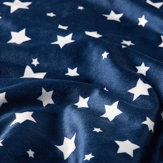 DaysU Silky Micro Soft Plush Baby Blankets Unisex with Print Star Pattern and Soothing Raised Dots, Double Layer Bed Throws for Toddler Cot, Star, Navy, 50x60 Inches