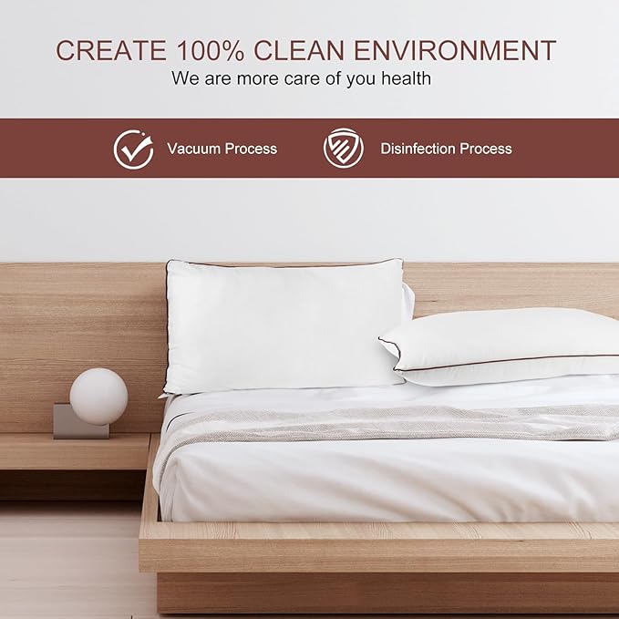 Luxury Comfort Bed Pillows - Hypoallergenic Polyester Microfiber Material - Premium Sleep Support for Side, Back, and Stomach Sleepers - Set of 2, King Size 34 x 19 inches, 48 cm x 86 cm