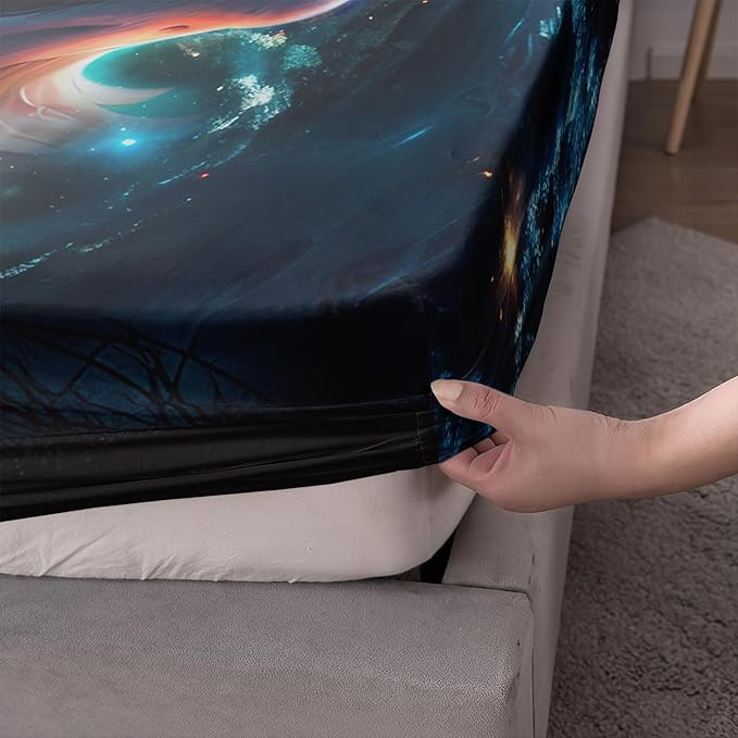 AILONEN Wolf Fitted Sheet Set Twin XL Size, Space Galaxy Wolf Bed Sheet Set for Boys Girls,Howling Wolf Safari Wolf Breathable Fitted Sheet and 2 Pillowcases,3 Pieces