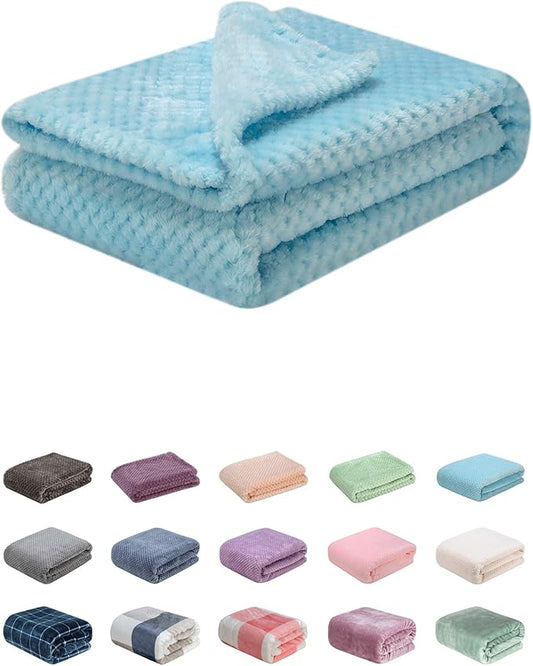 Fuzzy Blanket or Fluffy Blanket for Baby, Soft Warm Cozy Coral Fleece Toddler, Infant or Newborn Receiving Blanket for Crib, Stroller, Travel, Decorative (28Wx40L, XS-Ice Blue)