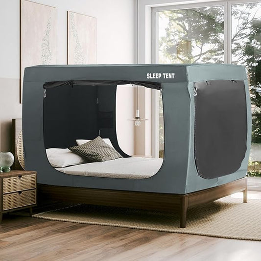 BORNA Bed Tent Twin Bed Canopy for Indoor Portable Light Reducing Sleeping Canopy for Kids and Adult,Bunk Blackout Tents Breathable Privacy Space Tent Mosquito Netting for Bed(Pale Gray)