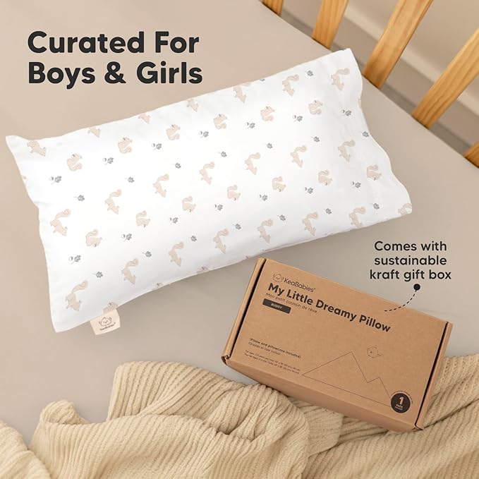 Toddler Pillow with Pillowcase - 10x18 My Little Dreamy Pillow, Organic Toddler Pillows for Sleeping, Kids Pillow, Small Pillows, Toddler Travel Pillows for Sleeping, Toddler Bed Pillows (Nibbles)