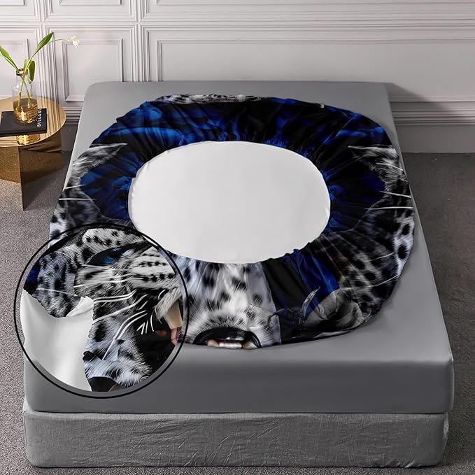 AILONEN Leopard Fitted Sheet Set Twin XL Size, Roaring Cheetah Print Bed Sheet Set,Blue Rose Bedding Grey Leopard Sheet Set,Wildlife Bed Sheet Set Animal Themed Fitted Sheet and 2 Pillowcases,3 Pieces