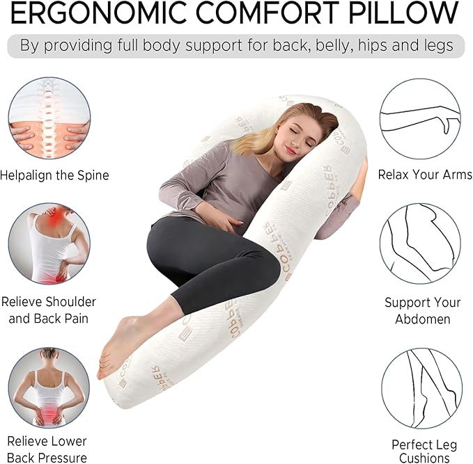 Body Pillow for Adults - Soft Long Bed Pillow Insert for Sleeping - Shredded Memory Foam and Removable Washable Cover - Swan Shaped Side Sleeper Pregnancy Pillow 49 Inch (Copper Color)