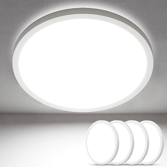 SunRider 4 Pack 12 Inch LED Flush Mount Ceiling Light, 2400LM, 5000K Daylight White, 24W Dimmable Modern Slim Round Flat Ceiling Lights for Bedroom