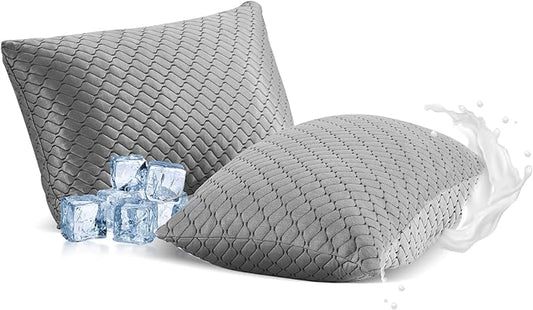 Memory Foam Pillows King Size Set of 2, Adjustable Cooling Pillow for Side Back Stomach Sleepers with Washable Removable Cover