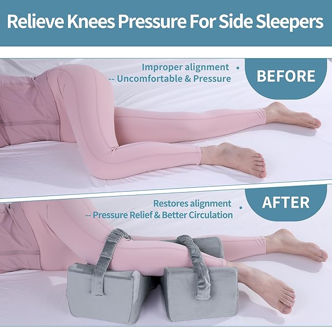 BALAPET Adjustable Shape Knee Pillow for Side Sleepers, Memory Foam Pillow for Between Knees While Sleeping & Aligns Spine, Supportive Bolster Pillow for Relieves Pressure Leg Elevation, Grey