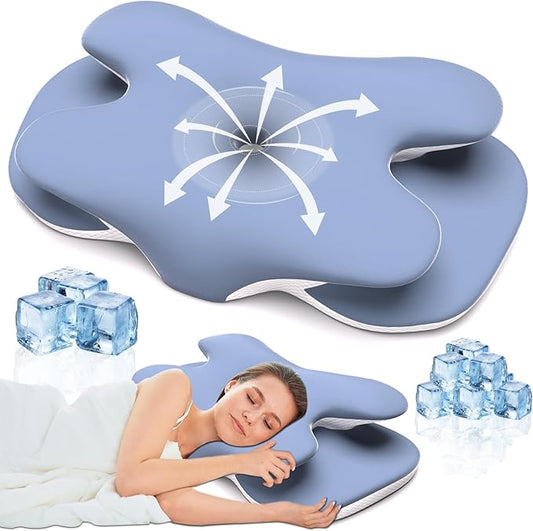 Cervical Pillow for Neck Back Pain Relief Memory Foam Contour Pillow Ergonomic Orthopedic Neck Pillow for Sleeping Cervical Support Pillow for Back Side Stomach Sleeper Cooling Pillowcase (Blue)
