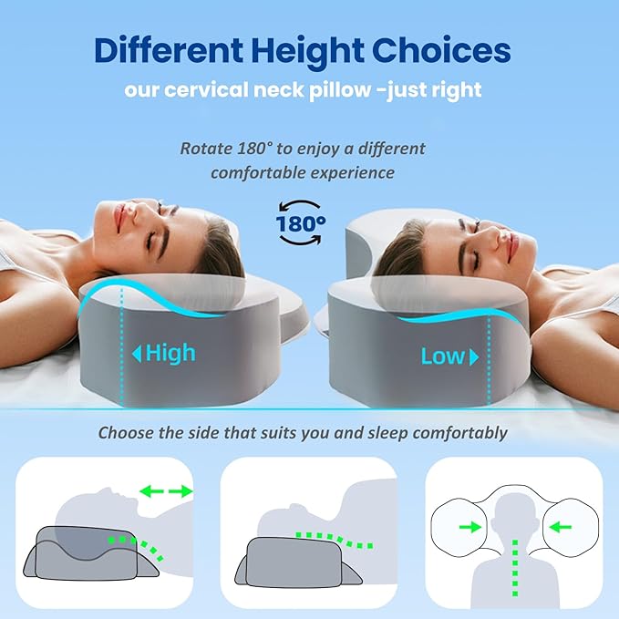 Arts wish Memory Foam Cervical Pillow for Pain Relief, Breathable Ergonomic Bed Pillow with Cooling Pillowcase, Cervical Neck Pillow for Side Back Stomach Sleepers