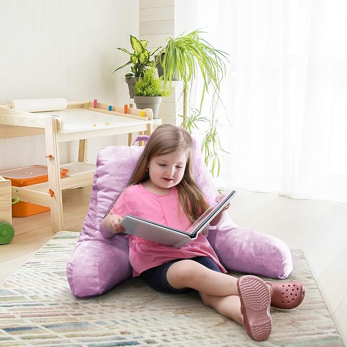 Nestl Reading Pillow for Kids, Small Bed Pillow, Back Pillow for Sitting in Bed, Memory Foam Chair Pillow, Reading & Bed Rest Pillows, Lavender Back Pillow for Bed, Arm Pillow with Pockets