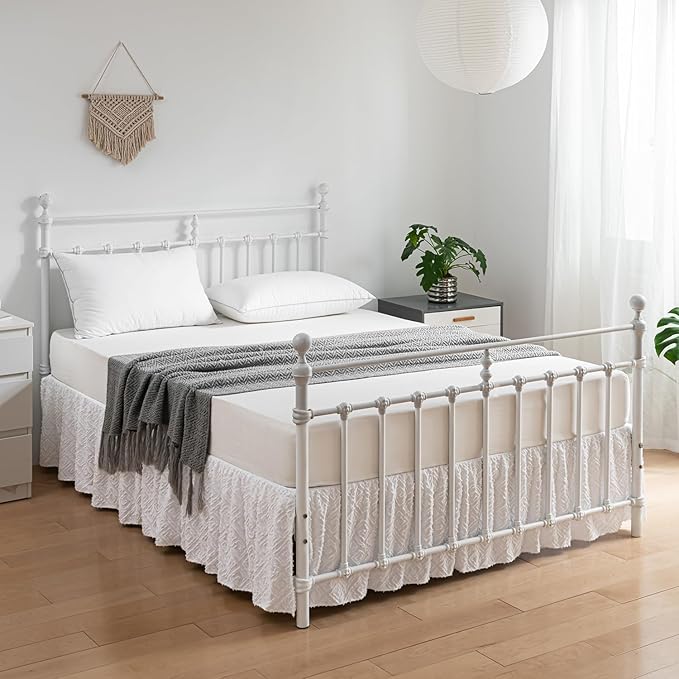 Tufted Bed Skirt Queen Size, Ruffled Bed Skirt with Split Corners, Queen Bed Skirt 16 Inch Drop, Boho Queen Size Bed Skirt White for Ruffled Bed Skirts, Bed Skirt Queen Size