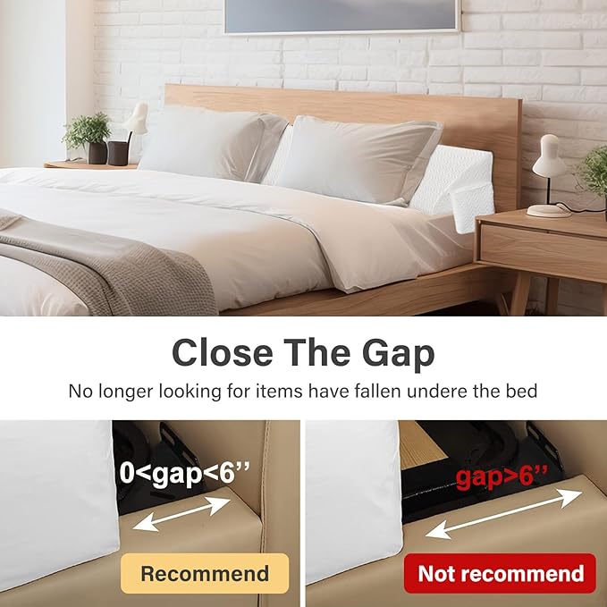 Vekkia Queen Bed Wedge Pillow for Headboard Gap/Mattress Gap Filler/Headboard Pillow/Bed Wedge Gap Filler,Stop Loosing Your Pillows