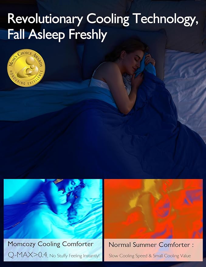 Momcozy Life CoolMurm Cooling Comforter for Hot Sleepers, Full/Queen 90"x90" Hot Flashes Cooling Blanket, All-Season Lightweight Soft Breathable Cooling Quilt Duvet, Stay Cool All Night, Midnight Blue