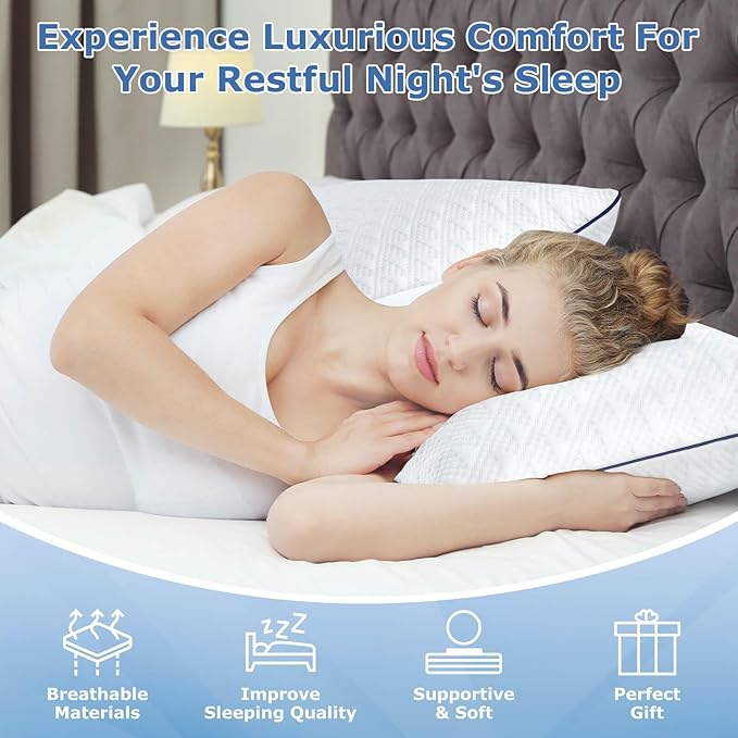 Cooling Bed Pillows Queen Size Set of 2 for Sleeping, Adjustable Shredded Memory Foam Pillows for Side Back Stomach Sleepers - Luxury Gel Pillows Hotel Pillows with Washable Removable Cover