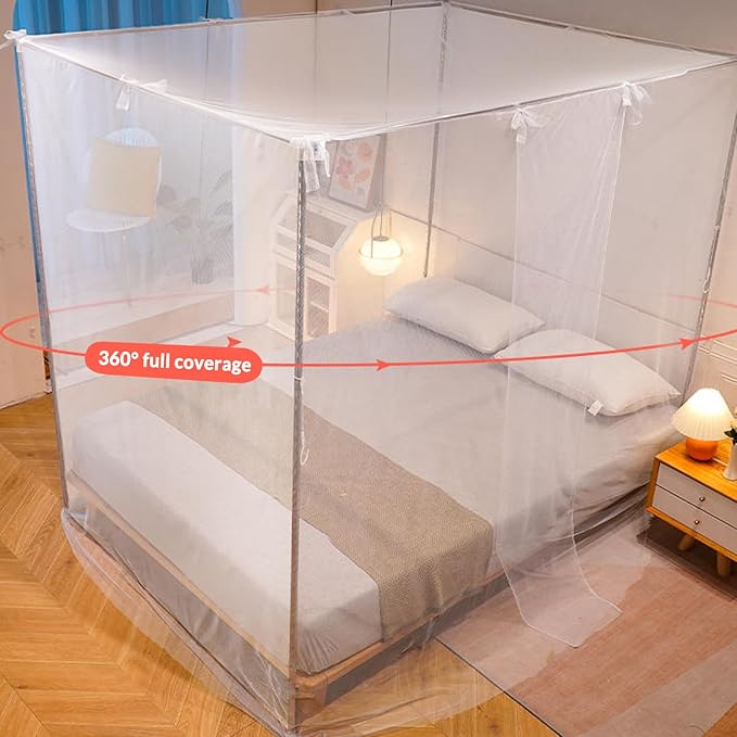 White Mosquito Net Tent for Bed or Plant，Protecting Plant,One Side Opening Canopy Netting Curtain Net for Bedroom Decoration Twin Size（Without Frame）