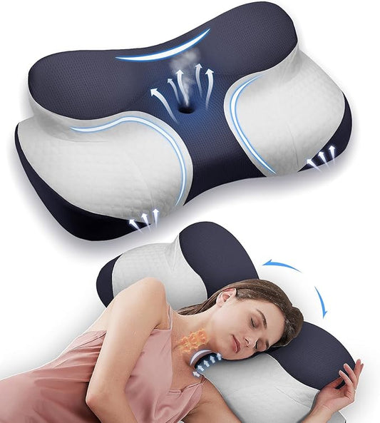 Bed Sleep Contour Memory Foam Pillow, Cervical Pillow for Neck and Shoulder, Ergonomic Neck Support Pillow for Side Back Stomach Sleepers with Pillowcase