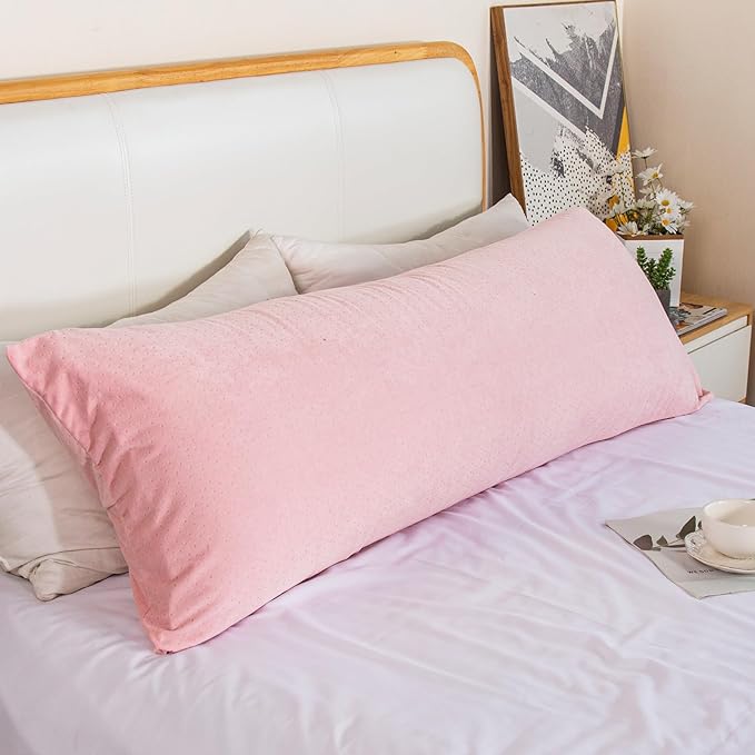Body Pillow Cover, 20x54 Inches Body Pillow Case Cover with Zipper, Soft Fuzzy Velvet Long Pillow Pillowcase (Pink)