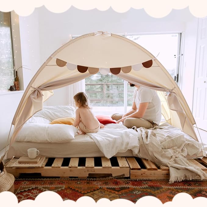 Twin Size Bed Canopy Bed Tents Dream Tent on Bed Privacy Space Blackout Sleeping Tents Indoor Breathable Portable Cottage Drafty Room Floor Bed Tents