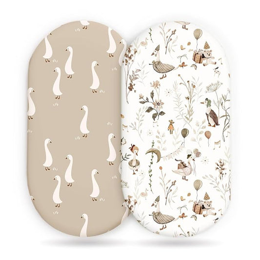 Stretchy Ultra Soft Fitted Bassinet Sheets 2 Pack, Universal Fitted for Baby Cradle Moses Basket Oval Rectangle Mattress Safe and Snug, Stylish Bassinet Sheet for Baby Boy and Girl