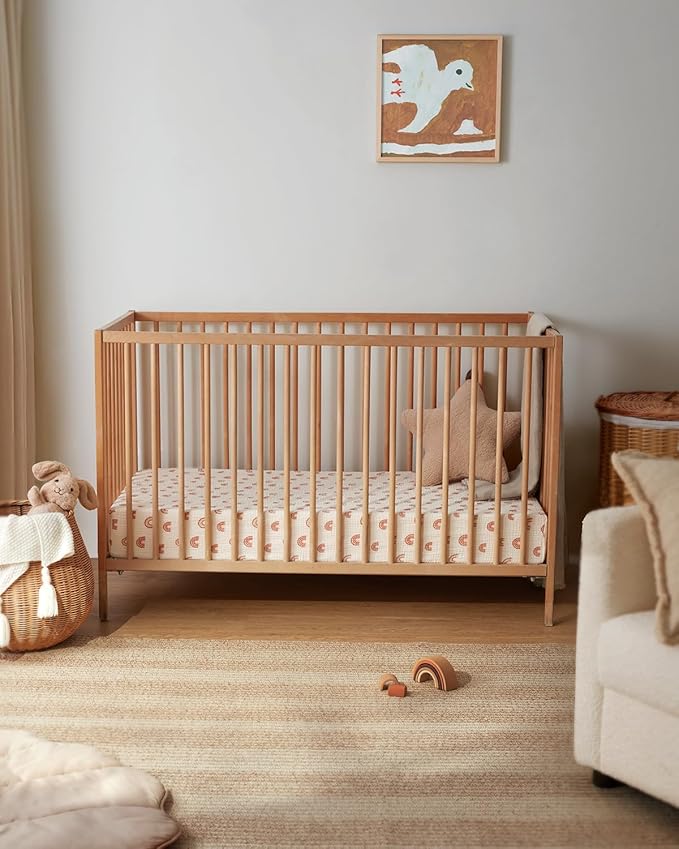 Blissful Diary Muslin Crib Sheets for Girl Boy, Boho Neutral Soft Cotton Baby Sheet for 52''x28'' Standard Crib Mattress, 2 Pack(Dusty Pink&Rainbow)