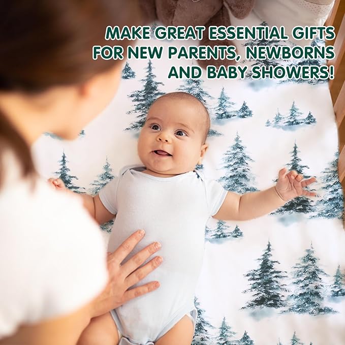 JISEN Fitted Crib Sheets 1 Piece Soft Breathable Baby Crib Sheets for Standard Crib and Toddler Mattress Baby Bed Sheets for Crib for Baby Boys Girls Neutral 28x52 Inch Woodland