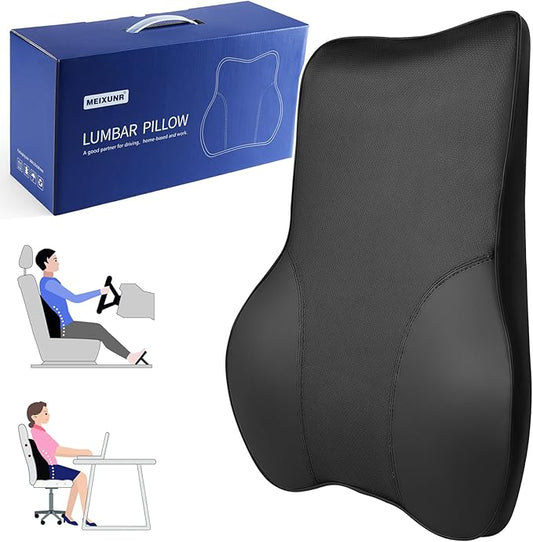 Soft Lumbar Support Pillow for Office Chair and Car Seat,Back Support Pillow for Truck Driver's Seat, Back Cushion for Pain Relief Improve Posture (Leather-Black)