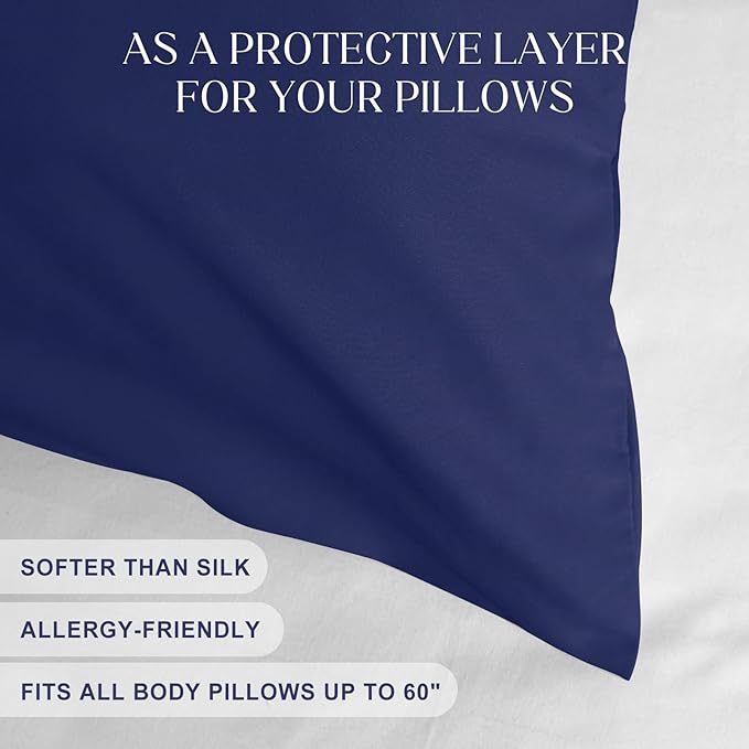Soft Body Pillow Covers Pillowcases 60 x 21 Inch, WINKAURA Extra Large Pillow Cover for Bed Fits 54x20 Pillow, Envelope Closure, Stylish Wrinkle and Stain Resistant,Navy