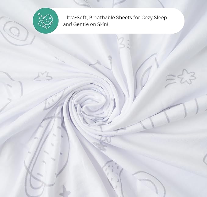 TansyPanda Bassinet Sheets for Baby Delight Snuggle Nest, Chicco LullaGo, Fisher-Price Soothing, SNOO Smart, 3PC, 18 x 30 Inch, Ultra Soft, Breathable, Snug Fit, Unisex Boys, Girls (Space Rockets)