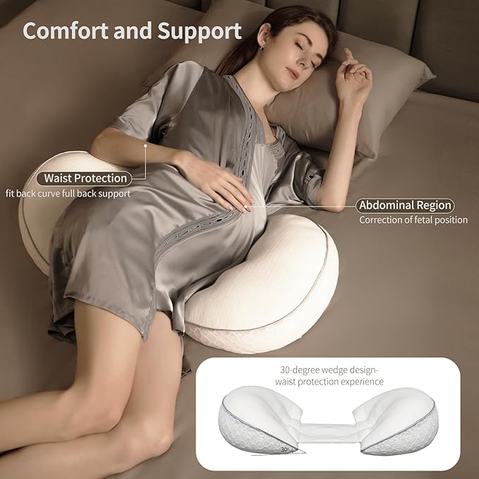 Pregnancy Pillows, PE Filling Body Pillow for Sleeping with Breathable Mesh Cover, Detachable and Adjustable Double-Sided Support for Back, HIPS, Legs and Belly Maternity Pillow (White)