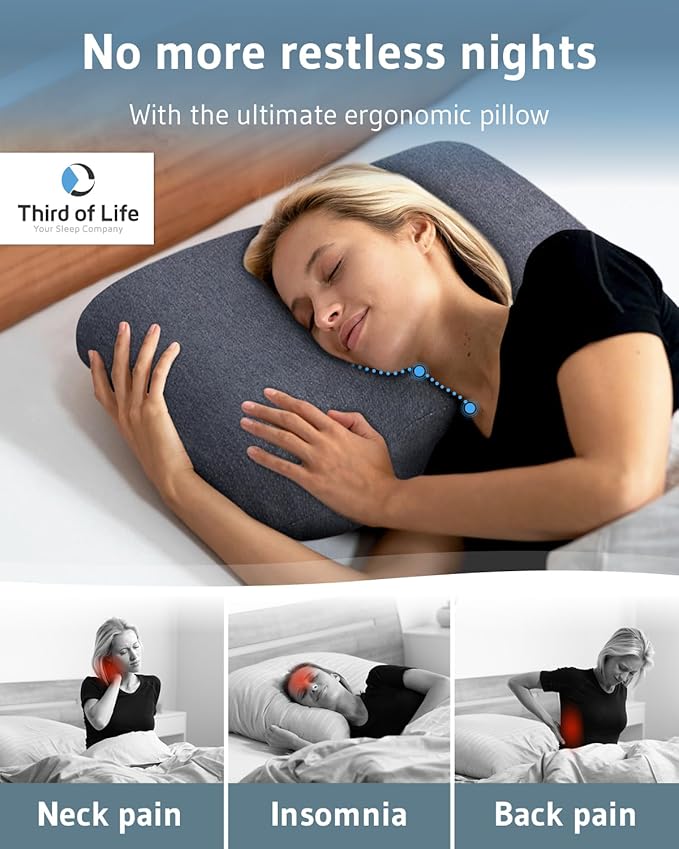 Cervical Pillow NuMOON Quickdry | Memory Foam with Bamboo Charcoal | Quick Drying Thermic Cover | Back & Side Sleepers Pillow for Adults | Ergonomic Bed Pillow for Shoulder and Neck Pain Relief