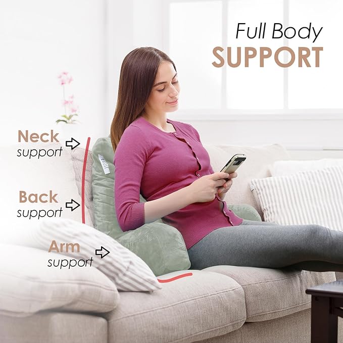 Nestl Reading Pillow for Kids, Small Bed Pillow, Back Pillow for Sitting in Bed, Memory Foam Chair Pillow, Reading & Bed Rest Pillows, Sage Green Back Pillow for Bed, Arm Pillow with Pockets