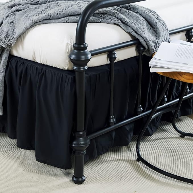 Bed Skirt Queen Size Ruffled Bed Skirt with Split Corners, 14 Inch Drop Dust Ruffle Bed Skirt with Platform, Black