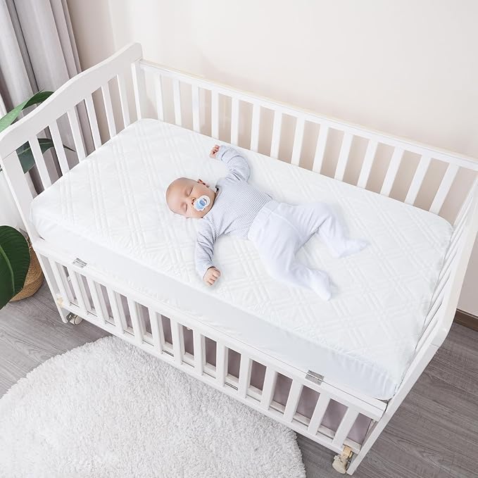 Waterproof Crib Mattress Protector 2 Pack, Ultra Soft Breathable Crib Mattress Pad Cover for Boys Girls Neutral, Fit Standard Crib Mattress and Toddler Mattresses, White