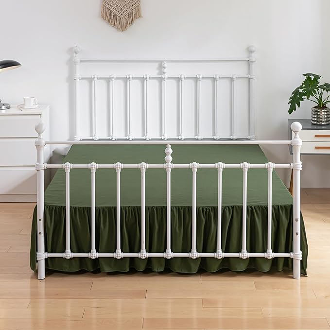 Bed Skirt Queen Size Ruffled Bed Skirt with Split Corners, 18 Inch Drop Dust Ruffle Bed Skirt with Platform, Green, Queen - 18" Drop