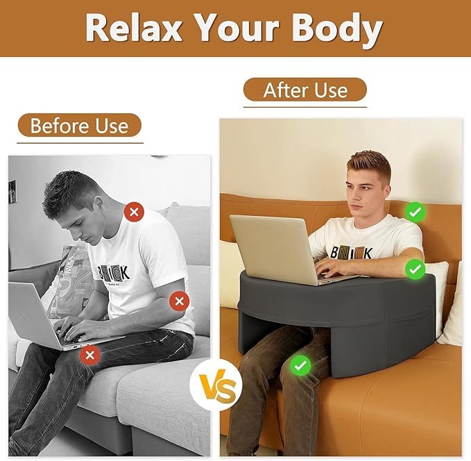 Reading Pillow for Gaming Large, Wide Lap Desk Pillow for Adult Reading, Arm Rest Memory Foam Cushion Pillow for Working, Playing, Steam Deck Switch or Sitting in Bed Floor Couch Sofa (Grey)