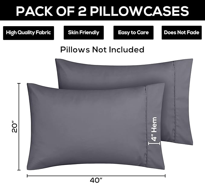 Utopia Bedding King Pillow Cases - 2 Pack - Envelope Closure - Soft Brushed Microfiber Fabric - Shrinkage and Fade Resistant Pillow Covers 20 X 40 Inches (King, Grey)