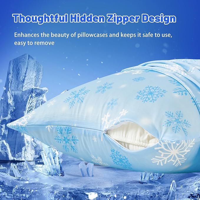 Cooling Pillow Cases for Hot Sleepers - Double Side Arc-Chill Q-Max>0.5 Cooling Fiber Cool Pillow Cases 2 Pack - Breathable Soft Cold Pillow Cases with Hidden Zipper (20" x 26")