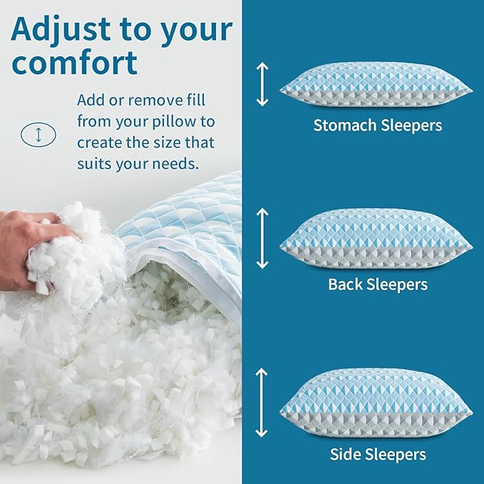 MOLCLCUY Memory Foam Pillows Standard Size Set of 2 Adjustable Cooling Pillow with Washable Removable Cover for Side Back Stomach Sleepers(20"x 26")