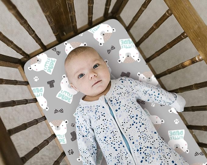 Stretch Ultra Soft Fitted Bassinet Sheet Set 2 Pack, Universal Cradle Sheet Set for Rectangle, Oval, or Hourglass Bassinet Pad/Mattress, Grey Bear Bassinet Sheets for Girls and Boys