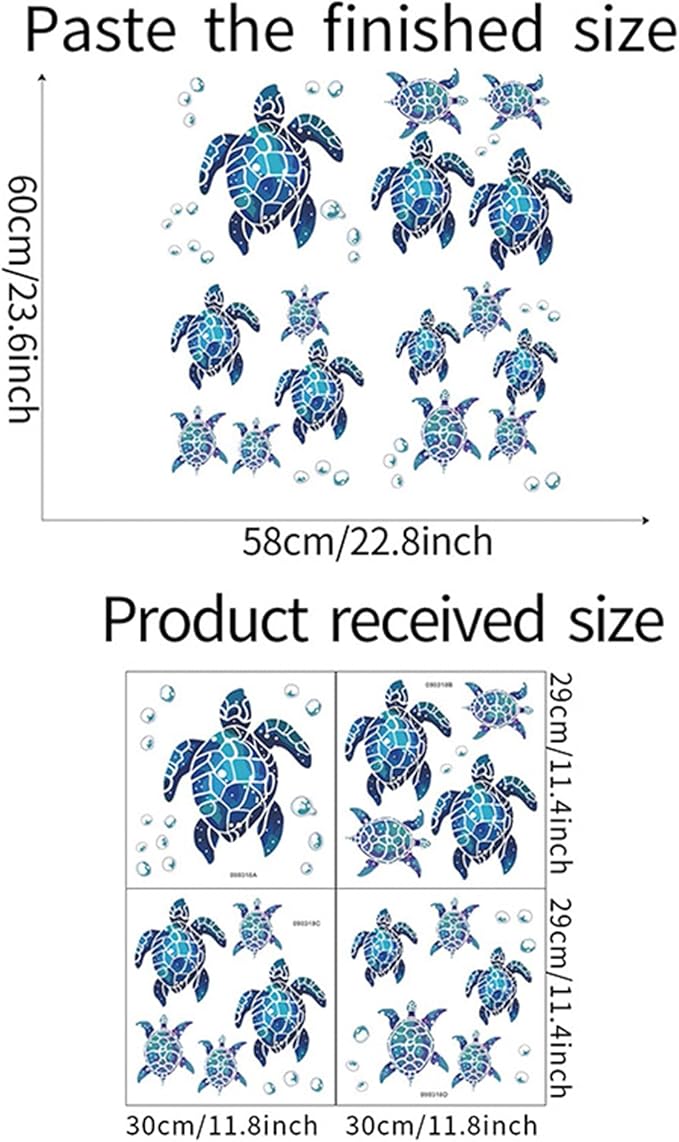 Waterproof Removable Watercolor Turtles Vinyl Wall Decal for Nursery Kidsroom School Classroom Livingroom Bedroom Bathroom Sea Life Sticker in Coastal Ocean Theme