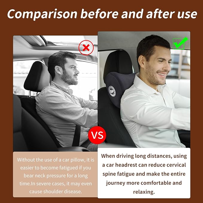 SPRFUFLY 2 Pack Car Headrest Pillow, Extra Soft Car Pillow, 100% Memory Foam Car Neck Pillow for Driving - Universal Fit Travel Car Rest Pillow for Pain Relief While Driving(Comes with 2 Eye Masks)